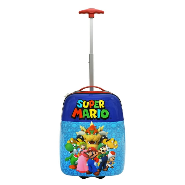Super Mario Character Print Blue Suitcase with Extendable Handle
