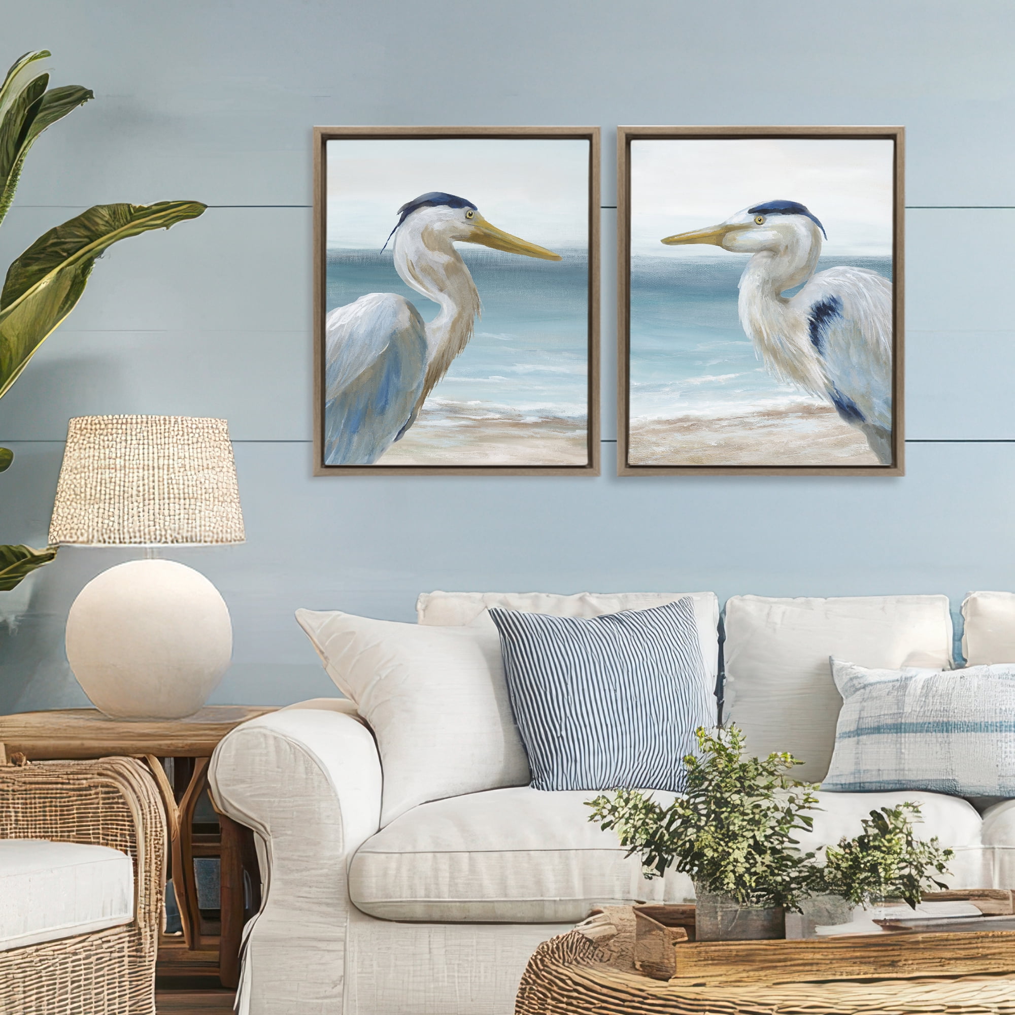 Stupell Industries Tranquil Gaze Herons 2 Piece Brown Framed Floater Canvas Set, design by Nan
