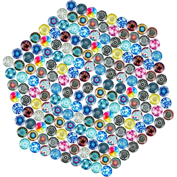 200pcs 10mm Mosaic Printed Glass Dome Cabochons Mixed Color Half Round Cabochons Mosaic Tile for DIY Making