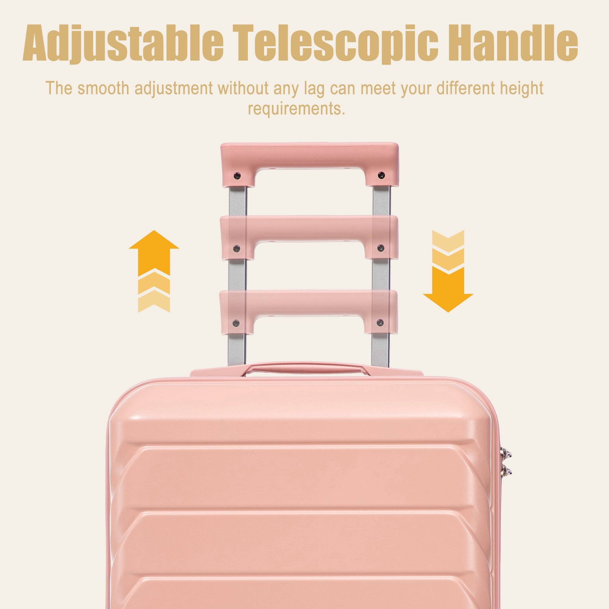 Alvantor 20inch Luggage, ABS Scratch Resistant Checked Suitcase with 4 Spinner Wheels and Lock, Pink