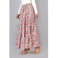 thumbnail image 7 of Women Cotton Maxi Skirt with Elastic Waist for Her, Soft Versatile Style Floral Hand Block Print, White Pink XS, 7 of 7