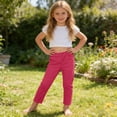 thumbnail image 2 of Vornjynx Girls Cotton Pants High Waist Lightweight Straight Fit Summer Casual Comfort Pants Hot Pink Size 3, 2 of 10
