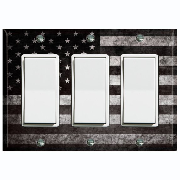 Metal Light Switch Plate Cover U.S. Flag Gray FLG002