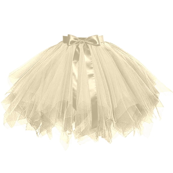 XIAOCHA Summer Fluffy Mini Skirt for Women Satin Bow Waist Solid Party Layered Tulle Flare Skirt