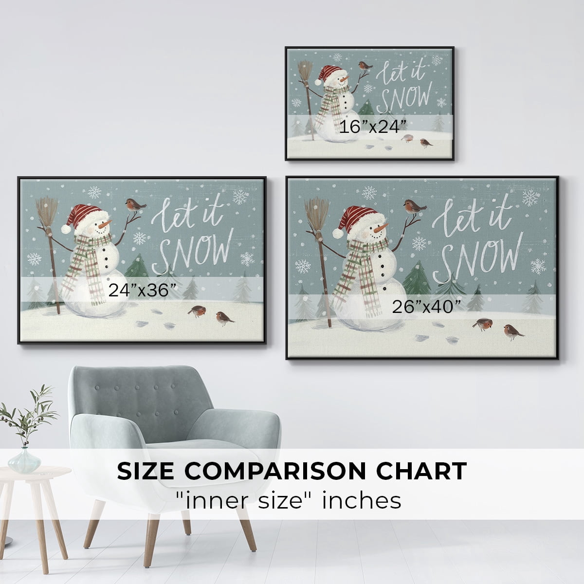 Jolly Snowman Collection A - Framed Gallery Wrapped Holiday Canvas - 25 x 37 - Black Frame