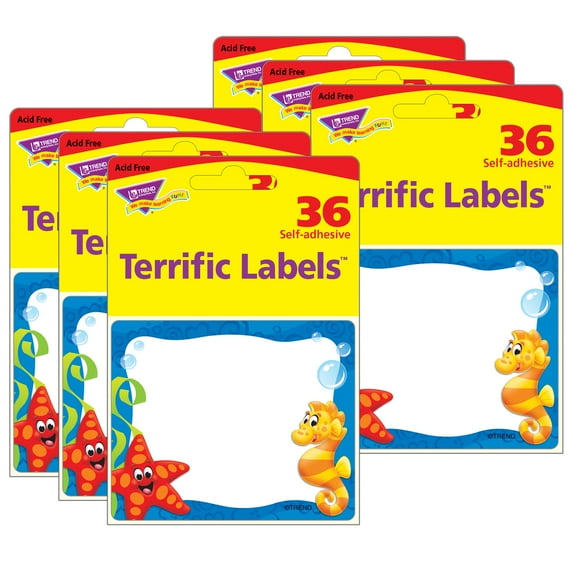 TREND Sea Buddies Terrific Labels, 36 Per Pack, 6 Packs