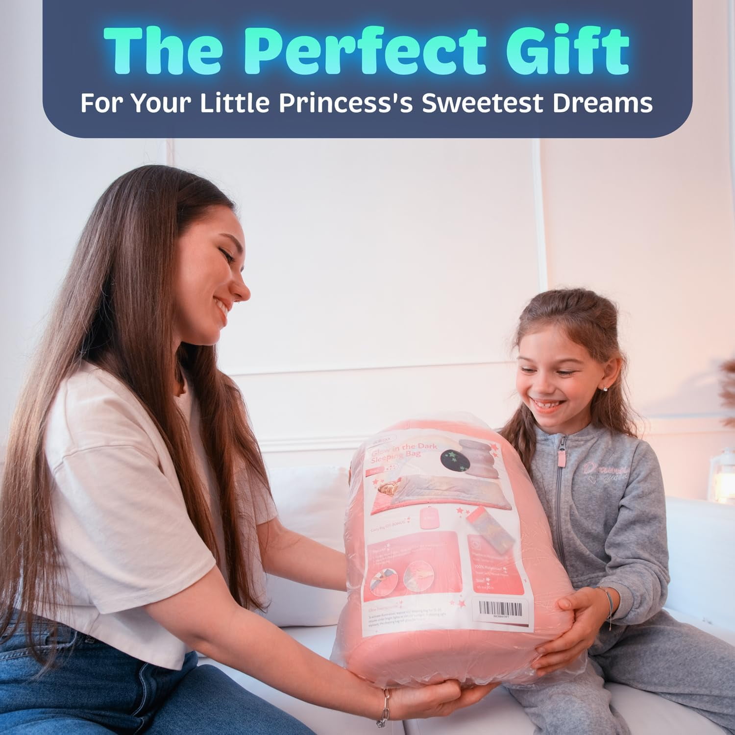 Sleeping Bag for Girls - Rainbow with Glowing Stars