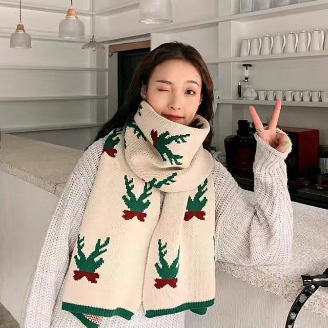 Bufanda grande de alce navideño para mujer, bufanda de lana tejida larga, versátil, linda y con forma de corazón para niña, para otoño e invierno