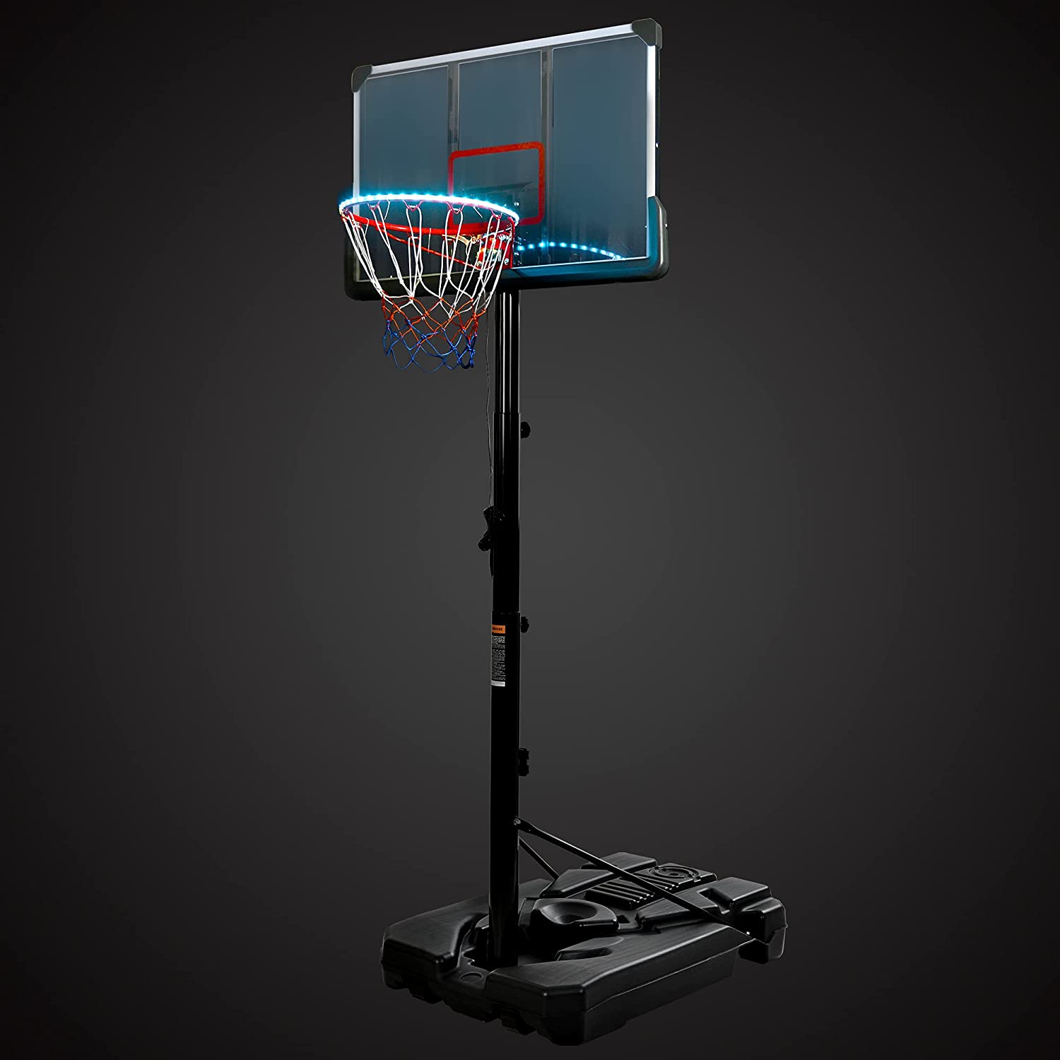Sumdeal Portable Basketball Hoop & Goals with LED Lights, Basketball System 6.6-10ft Height Adjustment and Wheels, 44" Backboard, Basketball Stand for Both Youth and Adults Indoor Outdoor, Black