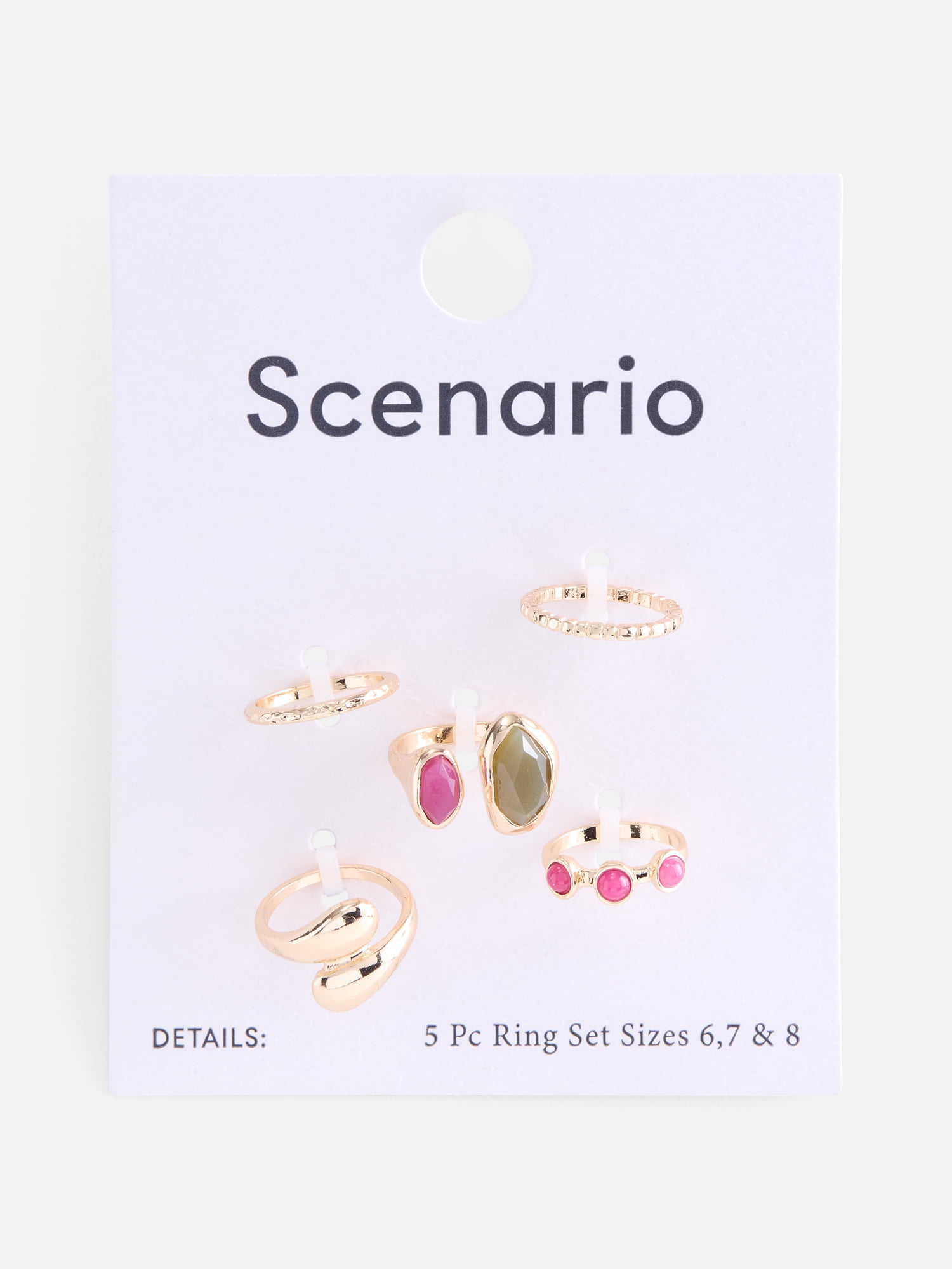 Scenario Women’s Multi Stone Gold Tone Rings, 5-Piece Set