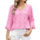 thumbnail image 1 of Camiseta de Mujer con Cuello en V, Mangas 3/4 con Volantes y Ojales, Blusa Informal, Estilo Túnica, Tendencia 2025 Rosa M, 1 of 9