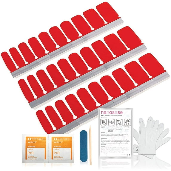 igozen nanosase BNS bundle | Nail Polish Strips | 20 Stylish Color | Cuticle Stick, Nail Filer & Nail Wipes | Includes SPA Moisturizing Hand Mask Therapy Gloves.(Hand Mask + A05 Vermillion Red 2pk)