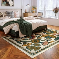 Egypt Floral Washable Area Rugs for Living Room 5x7 Boho Large Vintage Beige Bedroom Dining Room Rug,Non Slip Soft Throw Carpet for Entryway Kitchen Office Hardwood Playroom (5 x 7)