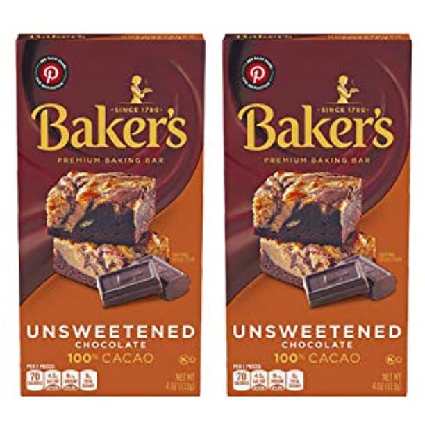 Bakers Unsweetened Baking Chocolate Bar, 4 Oz (Pack Of 2) Kosher Okd