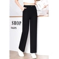 thumbnail image 3 of Pantalones Casuales Negros para Mujer con Cintura Elástica, Corte Recto Cómodo y con Caída para Primavera y Verano, 3 of 6
