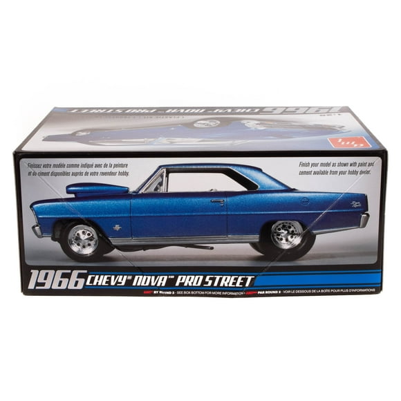 AMT: 1:25 Scale Model Kit - 1966 Chevy Nova Pro Street - Brilliant Blue, 110+ Parts - Authentic Vehicle Building Kit, Replica Classic Car, Age 14+