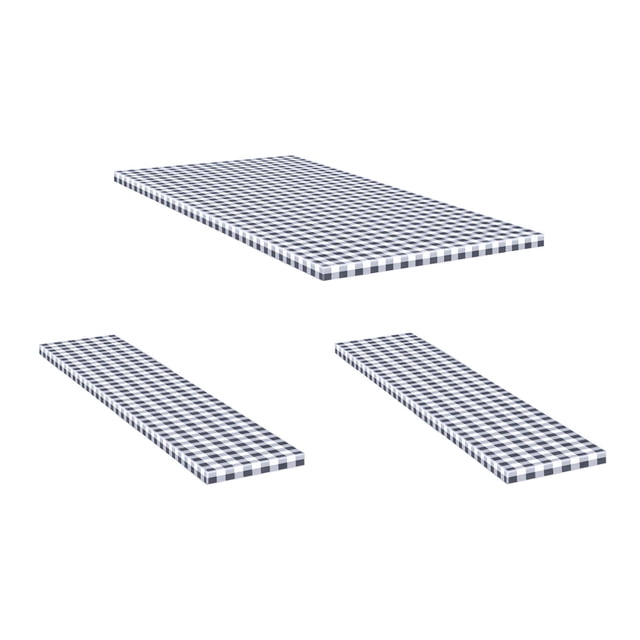 Gray White Pattern Outdoor Waterproof Table Cover Set Elastic Tablecloth with Flannel Backing for Garden Patio