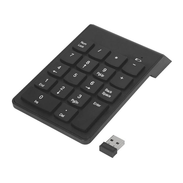 Clavier Numérique Portable 2,4 g avec Pavé Numérique USB et 18 Touches, Doté d'Un Boîtier en Plastique ABS Noir et d'Un Récepteur USB compact pour la Connectivité Sans Fil. Conçu pour Ordinateurs Portables, PC et Carnets, Convient au Bureau, aux Voyages et à l'Usage Quotidien.
