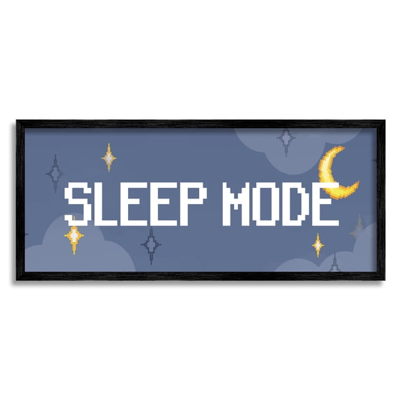 Stupell Industries Sleep Mode Pixel Phrase Nature Painting Black Framed Art Print Wall Art, 24 x 10