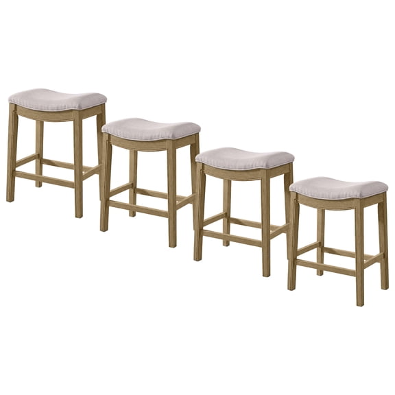 ROME OAK Parker 26" Backless Saddle Kitchen Counter Stool, Natural, Cream Upholstery, 4 Pack