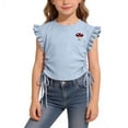 thumbnail image 4 of Girls Crop Top Ruffle Cap Sleeve Soft Cotton Side Tie Mushroom Applique Kids Kids Summer Blouse Blue,Size 4-5T, 4 of 7