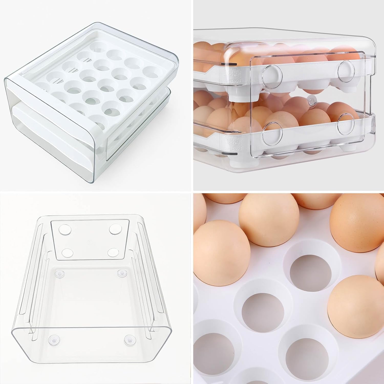 Double Layer Egg Storage Container - 40 Grid Transparent Plastic Egg Tray Holder for Refrigerator