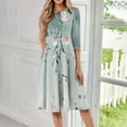 thumbnail image 2 of WTOBBY Women's Casual Round Neck Floral Print 3/4 Sleeve Midi Dress, Stylish Digital Pattern Dress with Comfort Fit for Everyday Elegance,Mint Green M, 2 of 4