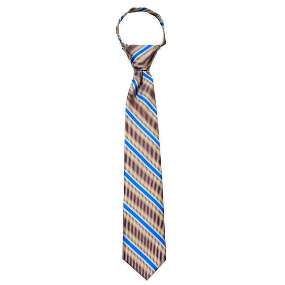 Boys 14 inch Pre Made Pattern Geometrics Stripe Designer Zipper Necktie