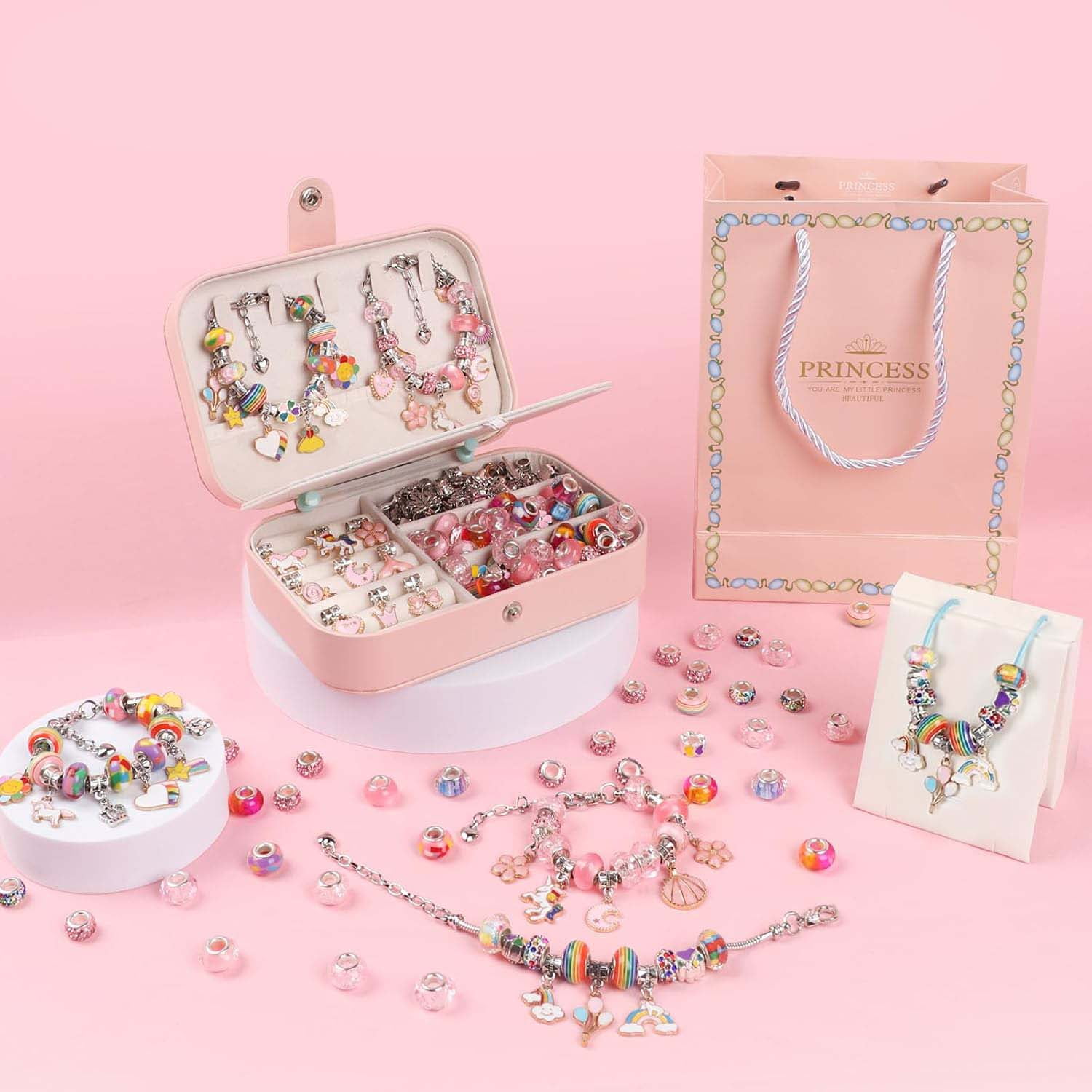 134pcs Girls Charms Bracelet Making Kits, Cute and Fun DIY Jewelry Beading Jewelry Making Kits for 5-12 Years Old Girls, New Year Birthday Gifts