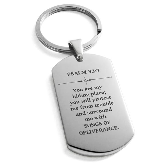 Tioneer Stainless Steel Songs of Deliverance Psalm 32:7 Dog Tag Keychain Keyring