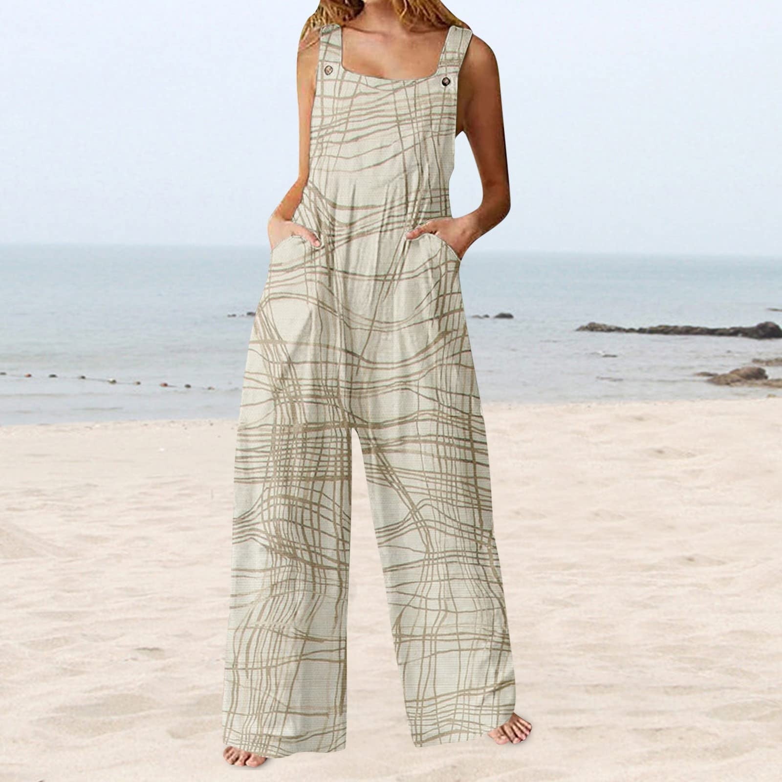 Xihbxyly Jumpsuits for Women 2023 Summer Casual Maternity Overalls Boho  Comfy Cotton Linen Jumpsuit Baggy Button Bib Loose Overalls Plus Size Pants 