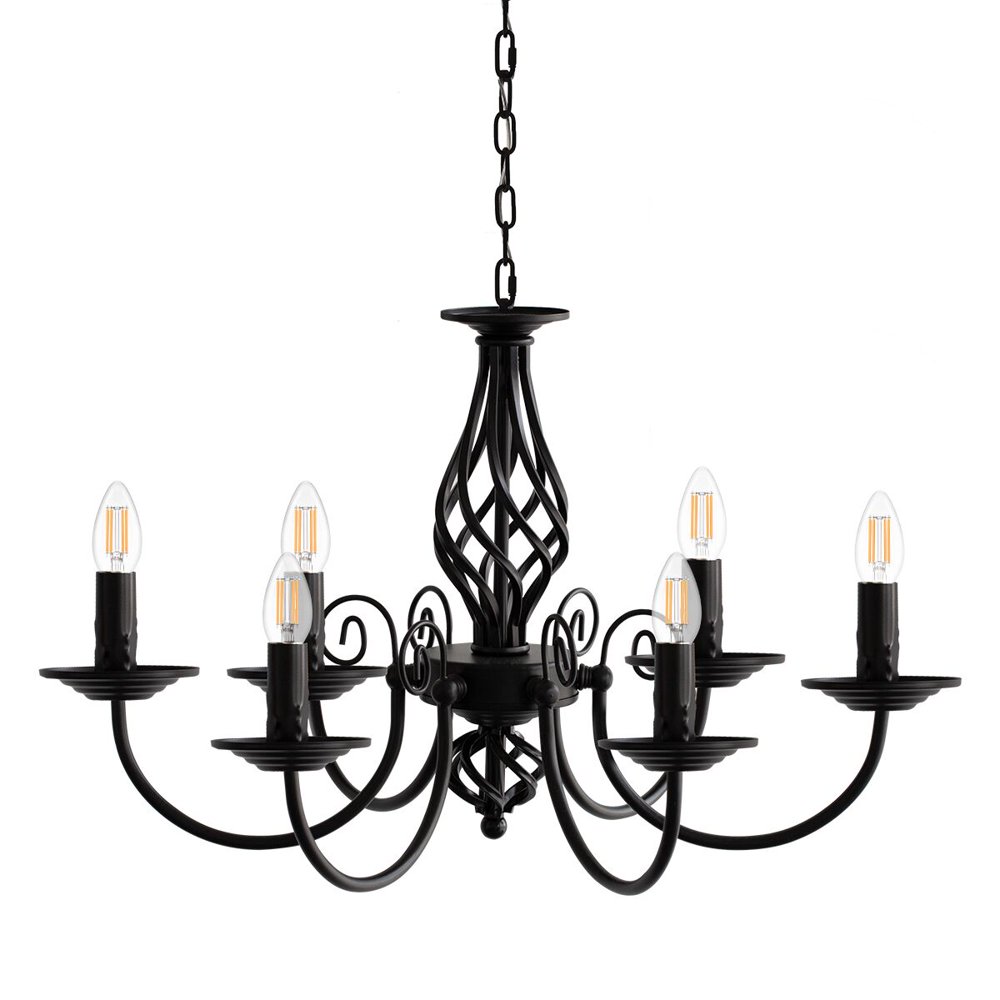 6Light Black Modern Farmhouse Classic Candlestick Chandelier Island Pendant Light
