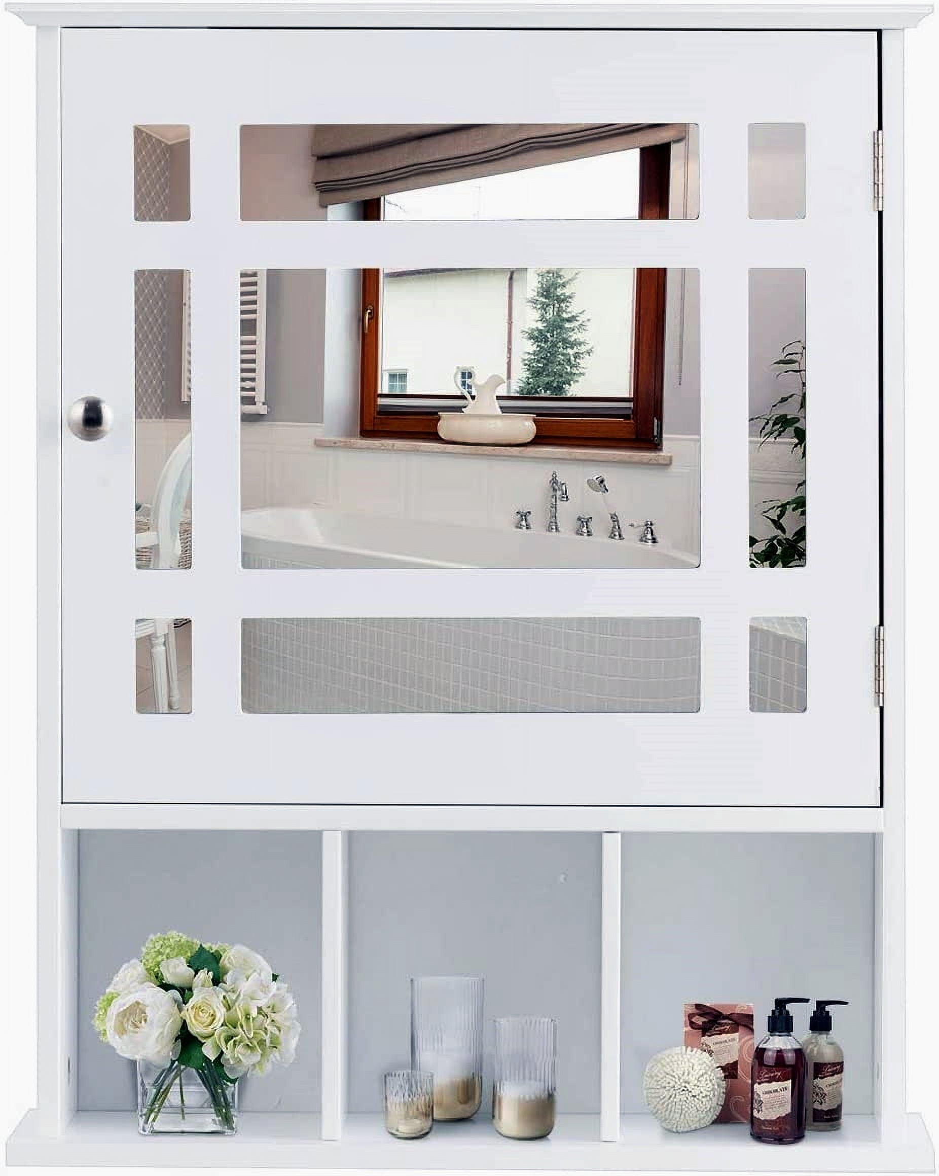 Ktaxon Bathroom Wall Cabinet Kitchen Medicine Cabinet Storage Cabinet with  2 Mirror Doors and Shelves, White Finish