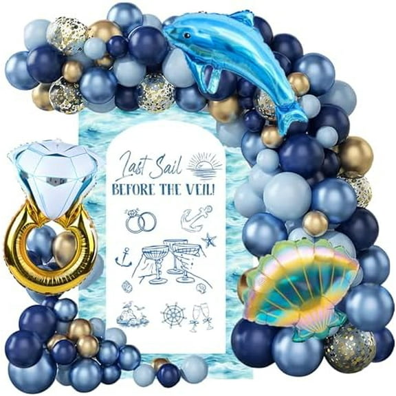 94 PCS Last Sail Before The Veil Bachelorette Decorations - Last Sail Before The Veil Party Decor Set, Blue Nautical Themed Balloons Arch Set for Bachelorette Party Bridal Shower