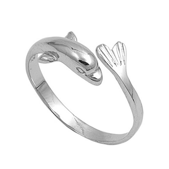 Open Dolphin Wave Ocean Animal Marine Ring .925 Sterling Silver Band Jewelry Female Male Size 5