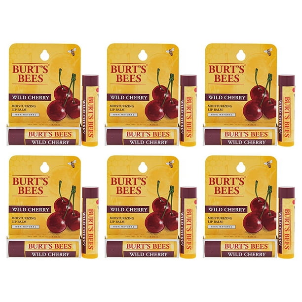 Bálsamo labial hidratante Wild Cherry Blister de Burts Bees para unisex - Bálsamo labial de 0.15 oz - Paquete de 6