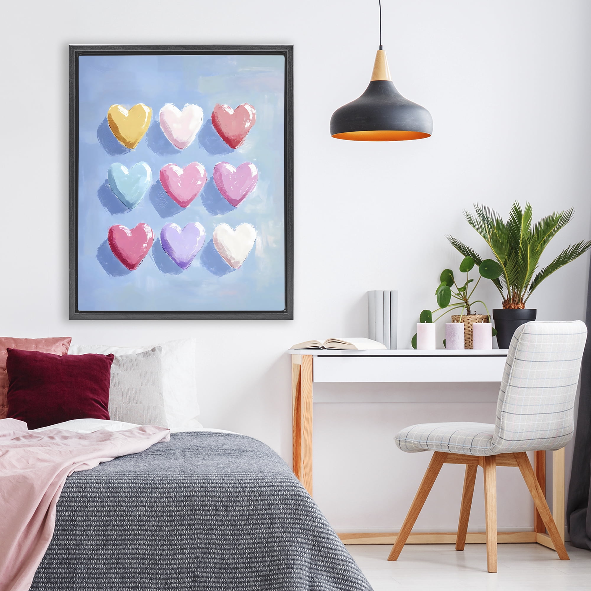 Stupell Industries Pastel Heart Grid Black Framed Floater Canvas Wall Art, design by The Prints Vibe