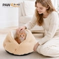 thumbnail image 3 of PAWZ Road 19.7" Calming Plush Pet Bed with Hanging Toy, Semi-Enclosed Cozy Nest for Cats & Small Dogs, Beige, 3 of 9