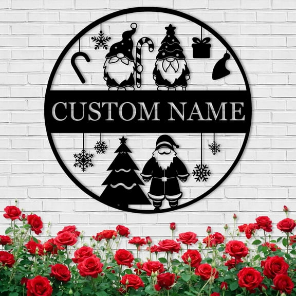 KAINSY Personalized Christmas Metal Sign, Christmas Eve Santa Claus Metal Wall Art, Custom Name Candy Cane Hanging Sign, Festival Ornaments for Wall Front Door Indoor Outdoor(10inches)
