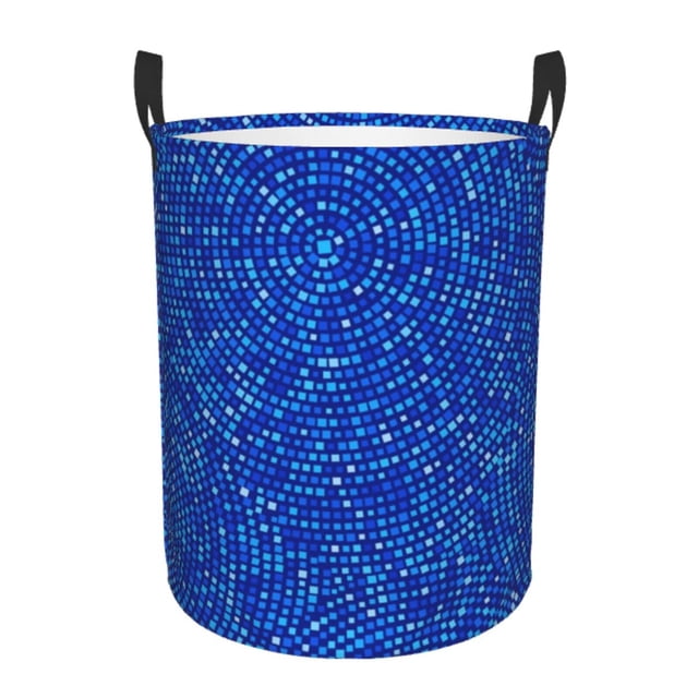 Balery Blue Circles Mosaic Cesta de ropa redonda con asas, impermeable, independiente, para ropa, juguetes, dormitorio y familia-Small