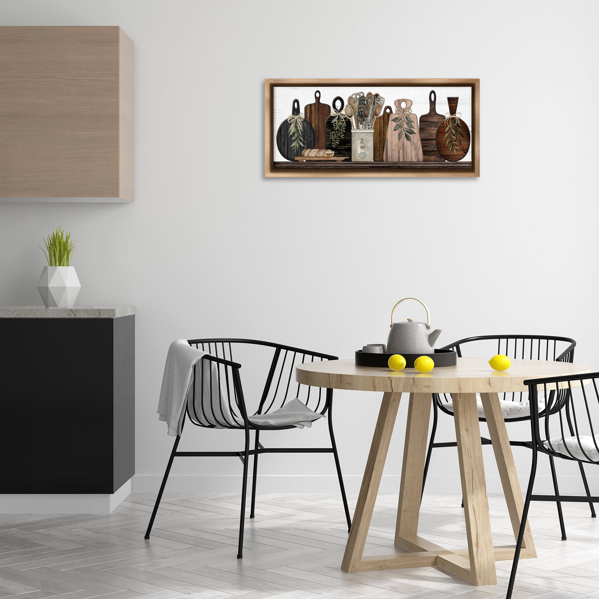 Stupell Industries Wooden Kitchen Items Food & Beverage Painting Brown Floater Framed Canvas Art Print Wall Art, 31 x 14