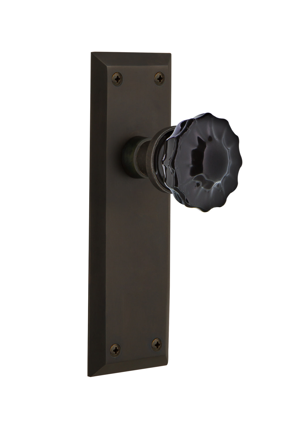 Nostalgic Warehouse Black Crystal Door Knob with New York Plate