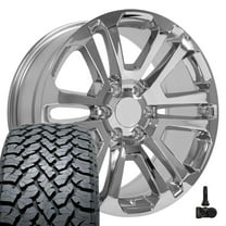 OE Wheels CV99 20 Inch Rims and Tires Fit Sierra 1500 Style 6x139.7 20x9 Chrome - Hollander 4741 - TS-37 AT 275/55-20 (Set of 4)