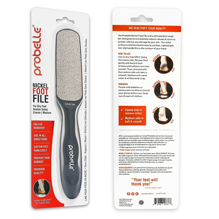 Probelle Double Sided Multidirectional Nickel Foot File Callus Remover -  Immediately Reduces Calluses and Corns to Powder for Instant Results, Safe  Tool (White) 