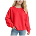 thumbnail image 3 of Ulanda Girls Crewneck Sweatshirt Long Sleeve Pullover Tops Drop Shoulder Sweatshirts Side Split for 5-14 Years (Red, 5-6 Years), 3 of 5