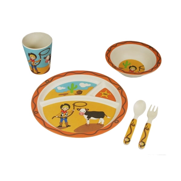 2 Set Of Two Child Dinnerware Rainbow/Spaceship Plate Cup & Utensil Gift Set 