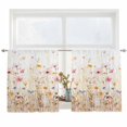 thumbnail image 2 of Colorful Wildflower Semi Sheer Window Curtains 54 Inches Long, Botanical Vintage Floral Country Retro Rod Pocket Voile Silky Chiffon Curtain Light Filtering Drapes for Living Room, 52"x54", 2 Panels, 2 of 9