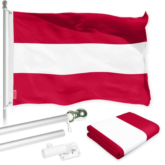 G128 Combo Pack: 6 Ft Tangle Free Spinning Flagpole (Silver) & Austria Flag 3x5 Ft Printed 150D Polyester, Brass Grommets (Flag Included) Aluminum Flag Pole