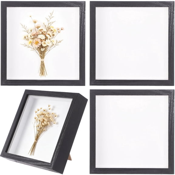 4 Pack Shadow Box Frame, 8.7 x 8.7 in Black Shadow Box with 1.2 in Inner Depth, Double-Sided Clear Wood Deep Picture Frame for 3D Artworks, Dried Flower Specimens, Home Wall Tabletop Decor