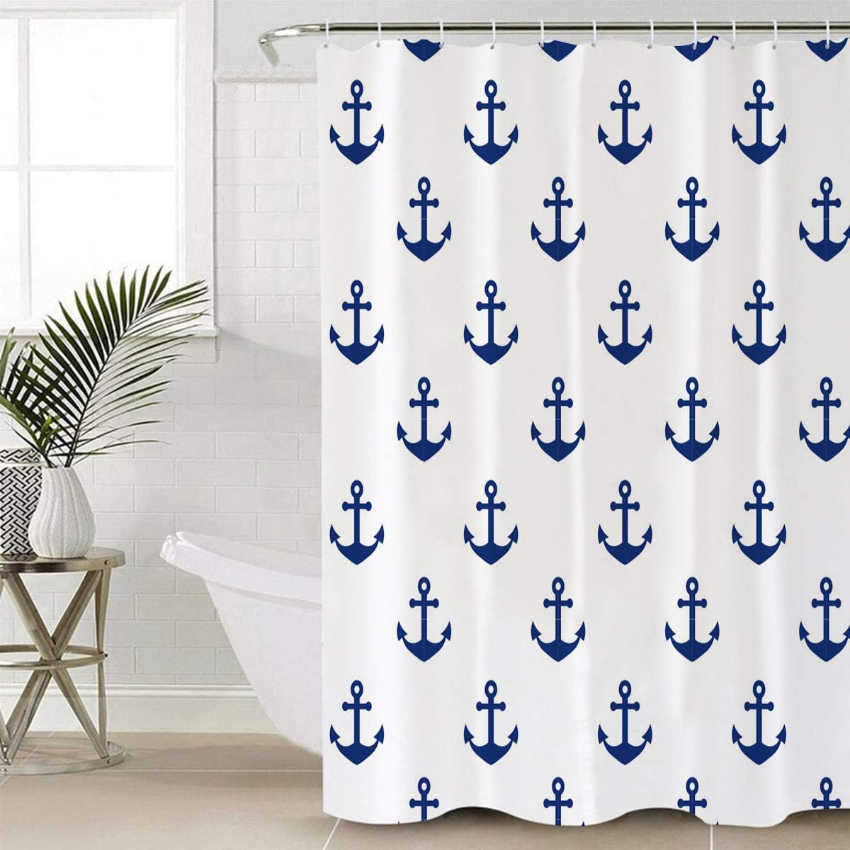 JOOCAR Waterproof Shower Curtain Liner, Blue Anchor Shower Curtains for